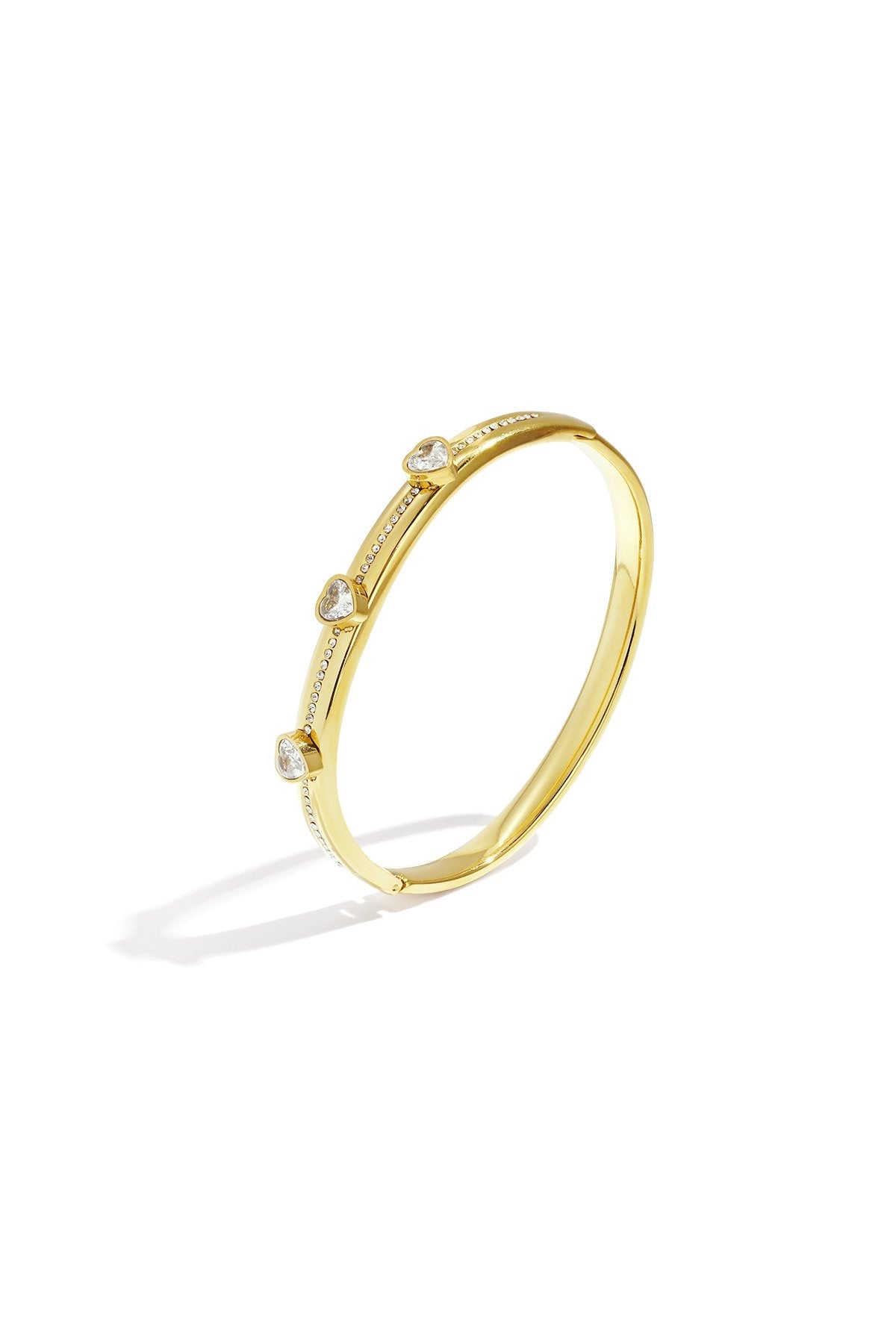 Cassy- Jonc en acier inoxydable, cristal de roche et zirconium - avec ouverture