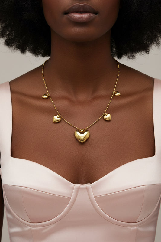 Ela- Collier en acier inoxydable avec pendentifs cœurs