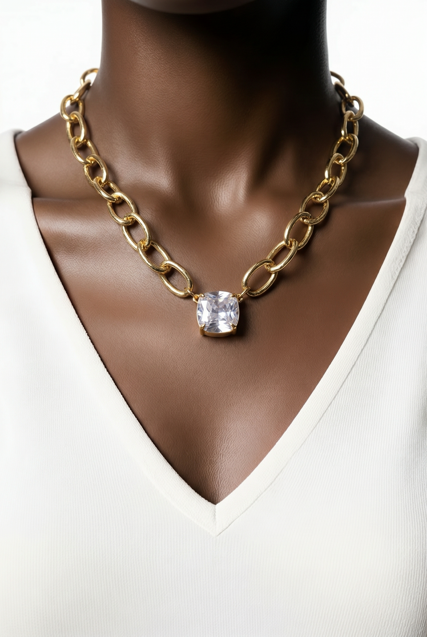 Regence- Collier maille forçat en acier inoxydable et cristal de roche