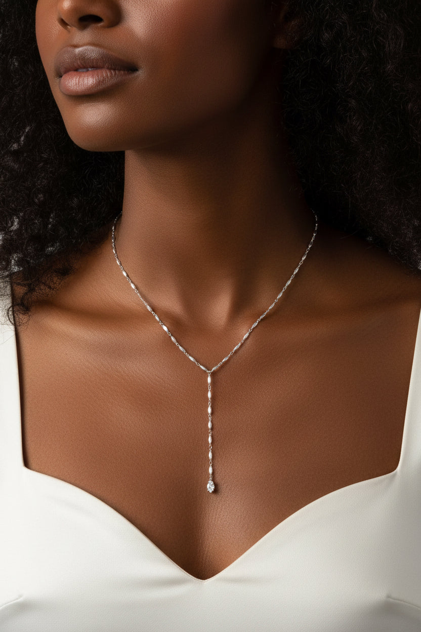 Celi - Collier en acier inoxydable argent et cristal de roche