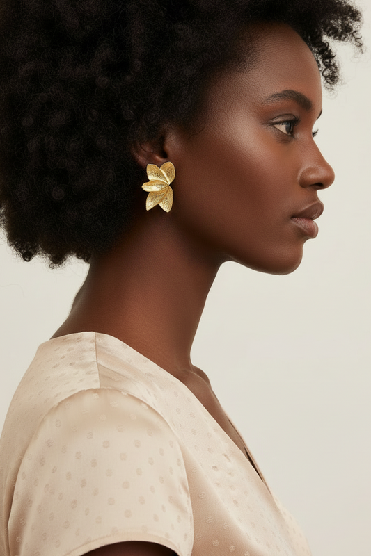 Lorine- Boucles d’oreilles feuilles en acier inoxydable