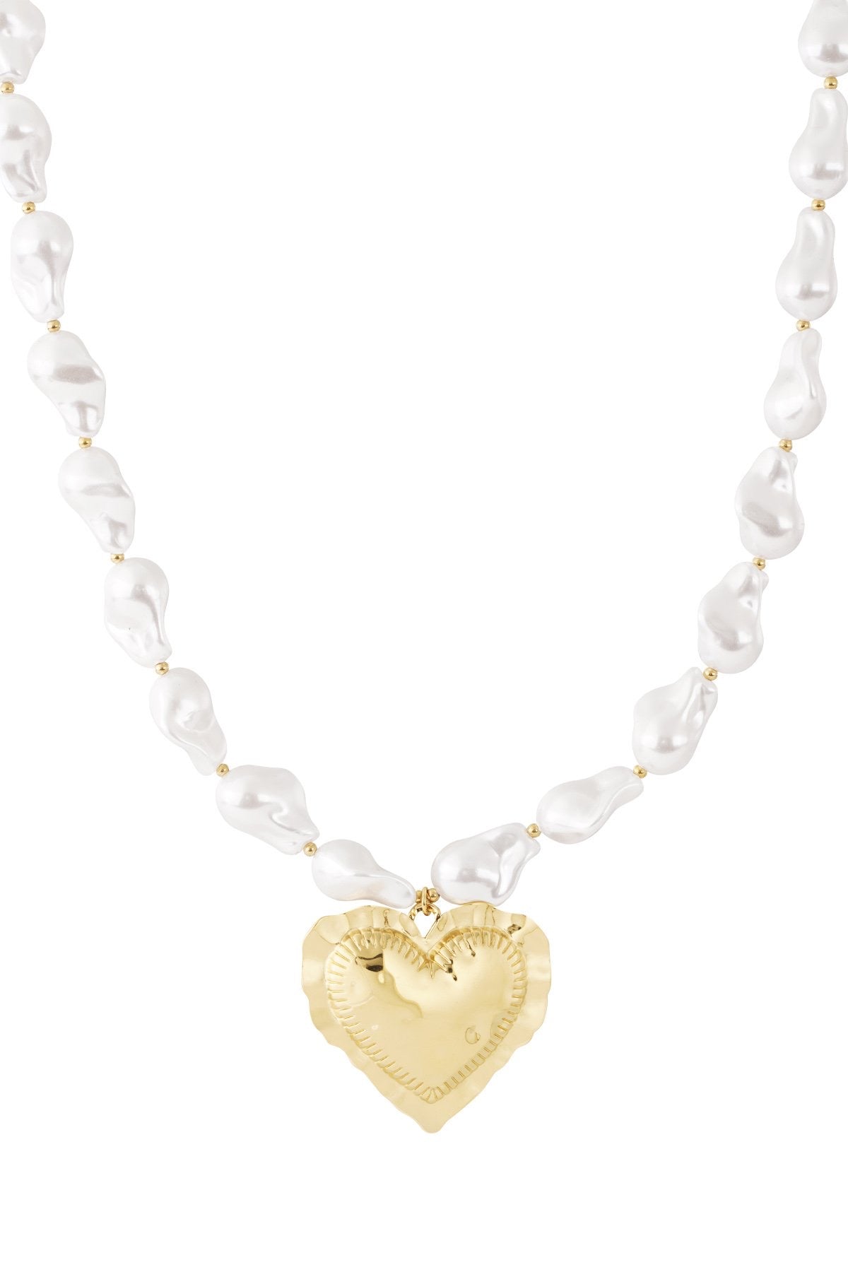 Haly - Collier de perles écrasées avec pendentif cœur en acier inoxydable