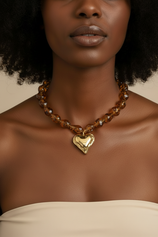 Stone- Collier de perles écrasées en acrylique et pendentif en acier inoxydable