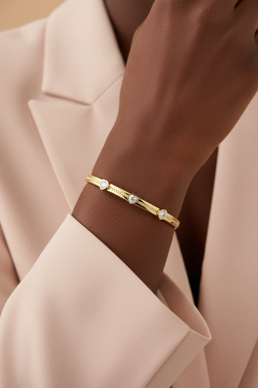 Cassy- Jonc en acier inoxydable, cristal de roche et zirconium - avec ouverture