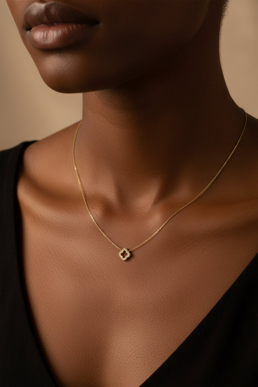 Caly trèfle - Collier en acier inoxydable et zirconium