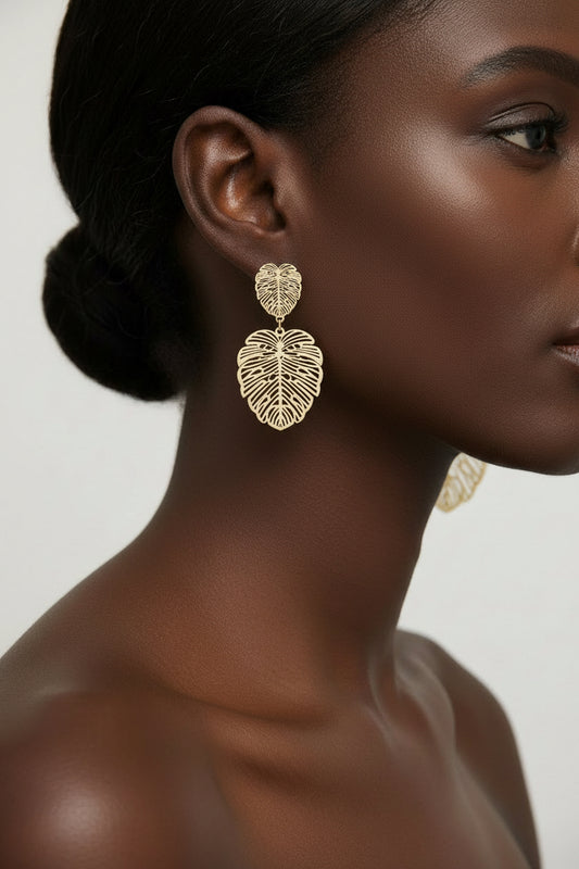 Clemence - Boucles d’oreilles feuilles en acier inoxydable- Precommande