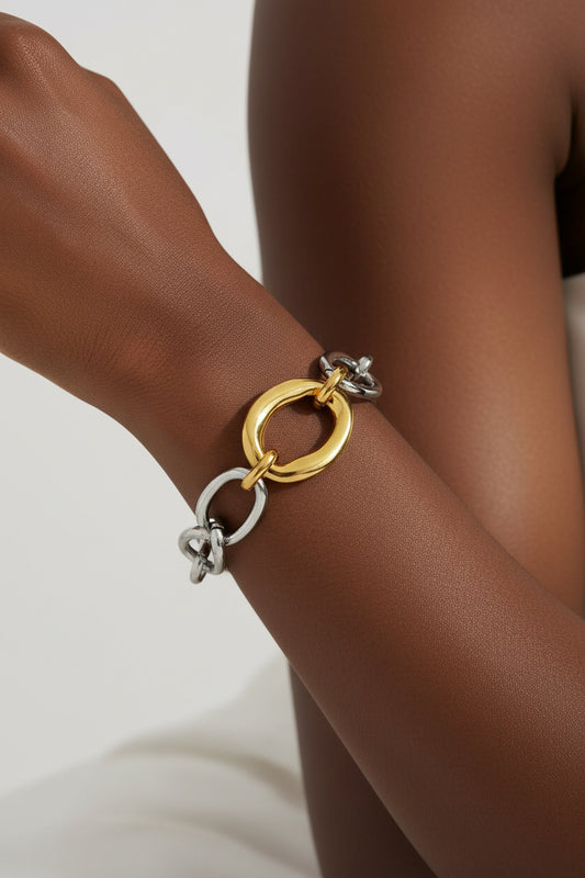 Clara- Bracelet bicolore avec mailles ajourées - acier inoxydable