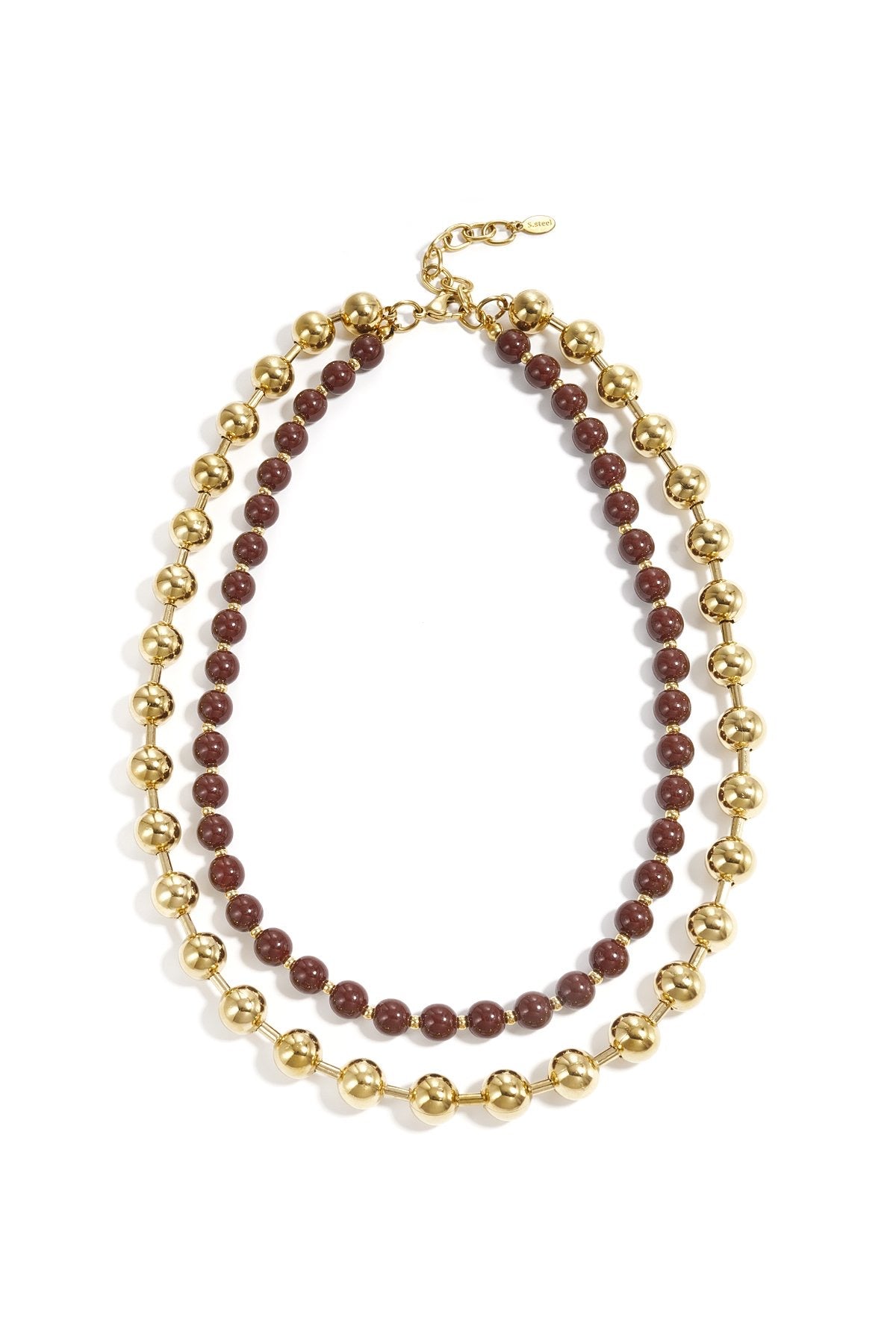 Jany- Collier double rang en acier inoxydable et perles
